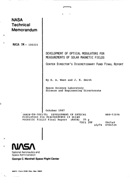 NASA Tech N Ical Memorandum