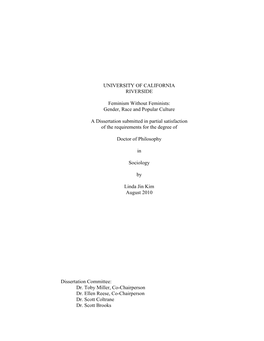 Gender, Race and Popular Culture a Dissertation Submitted In