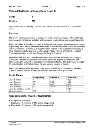 National Certificate in Gunsmithing (Level 4)