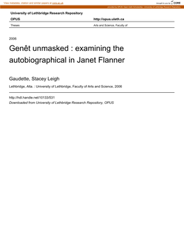 Genêt Unmasked : Examining the Autobiographical in Janet Flanner