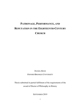 Patronage, Performance, and Reputation in the Eighteenth-Century Church