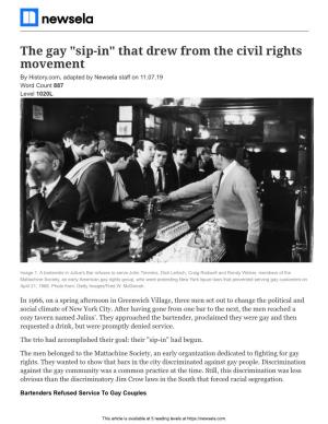 Sip-In" That Drew from the Civil Rights Movement by History.Com, Adapted by Newsela Staff on 11.07.19 Word Count 887 Level 1020L