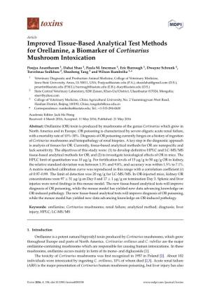Improved Tissue-Based Analytical Test Methods for Orellanine, a Biomarker of Cortinarius Mushroom Intoxication