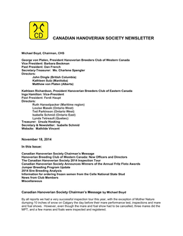 Canadian Hanoverian Society Newsletter