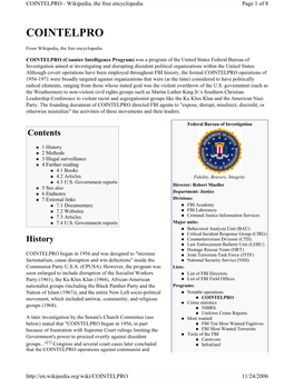 COINTELPRO - Wikipedia, the Free Encyclopedia Page 1 of 8