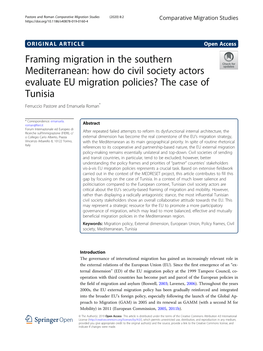 How Do Civil Society Actors Evaluate EU Migration Policies? the Case of Tunisia Ferruccio Pastore and Emanuela Roman*
