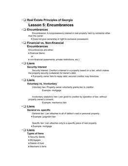 Encumbrances 2 Encumbrances Encumbrance: a Nonpossessory Interest in Real Property Held by Someone Other Than the Owner