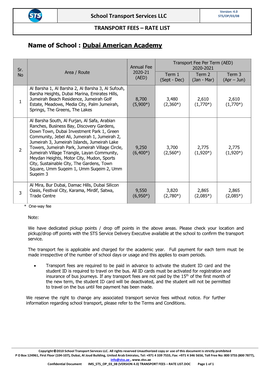 STS Transport Rate List for Dubai