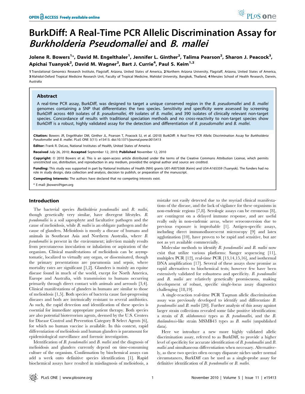 Burkdiff: a Real-Time PCR Allelic Discrimination Assay for Burkholderia Pseudomallei and B