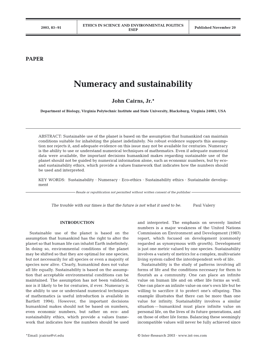 Numeracy and Sustainability