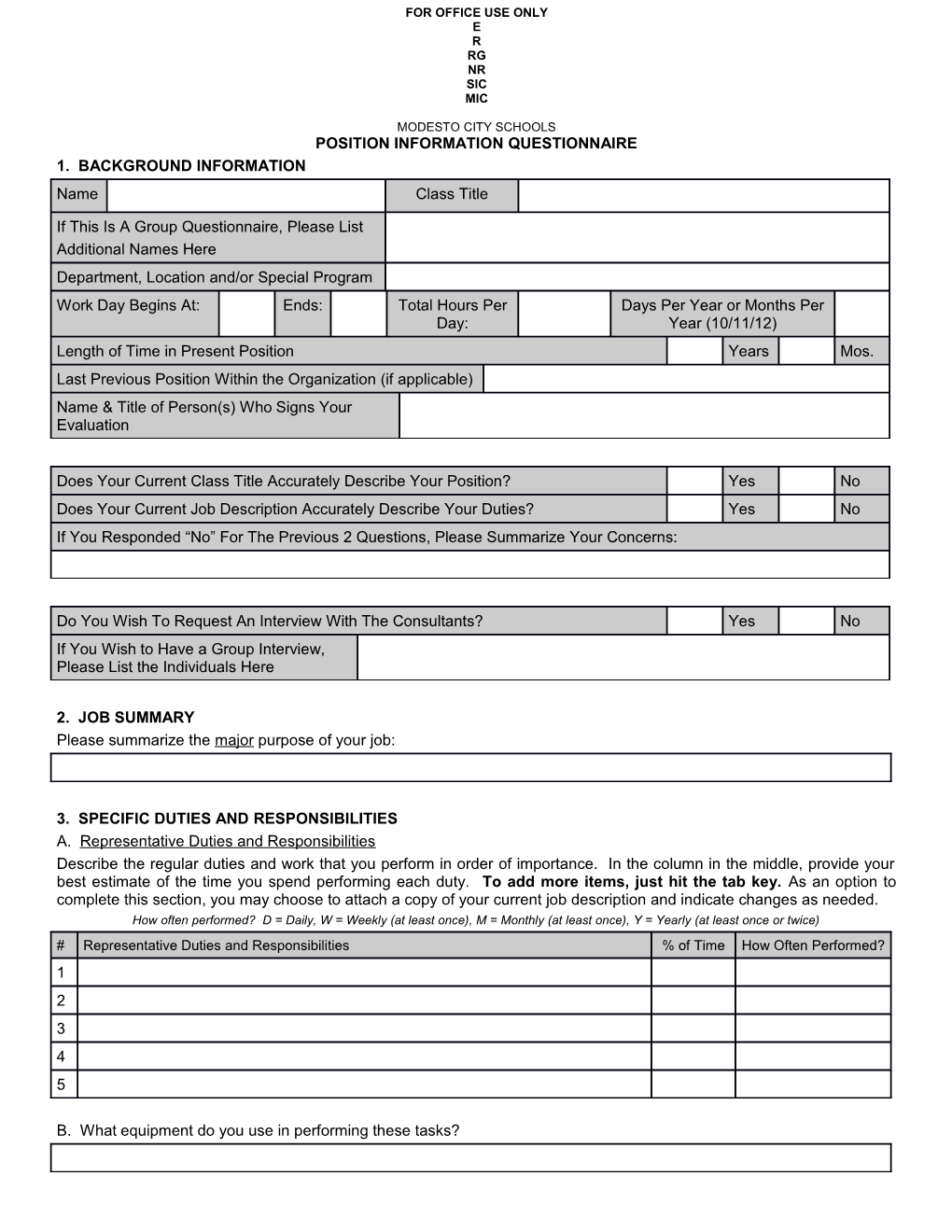 Modesto City Schools Position Information Questionnaire - Continued Page 4