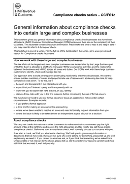 General Information About Compliance Checks Into Certain Large and Complex Businesses