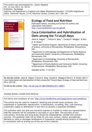 Coca-Colonization and Hybridization of Diets Among the Tz'utujil Maya Jason M