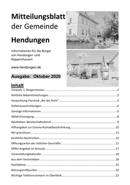 Mitteilungsblatt Der Gemeinde Hendungen