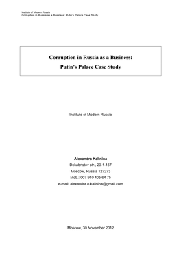 Corruption in Russia As a Business: Putin's Palace Case Study