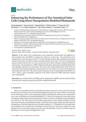 Enhancing the Performance of Dye Sensitized Solar Cells Using Silver Nanoparticles Modified Photoanode