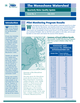 The Monoshone Watershed Quarterly Water Quality Update