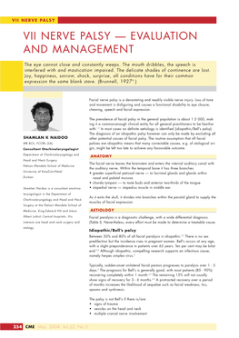 Vii Nerve Palsy — Evaluation and Management