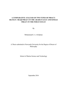 A Comparative Analysis of Two Types of Piracy: Iranian / Iraqi Piracy in the Arabian Gulf and Somali Piracy in the Indian Ocean