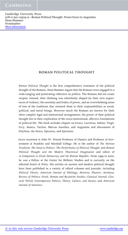 Roman Political Thought: from Cicero to Augustine Dean Hammer Frontmatter More Information