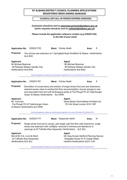 St Albans District Council Planning Applications Registered Week Ending 28/08/2020