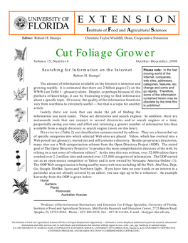 Cut Foliage Grower Volume 15, Number 4 October–December, 2000