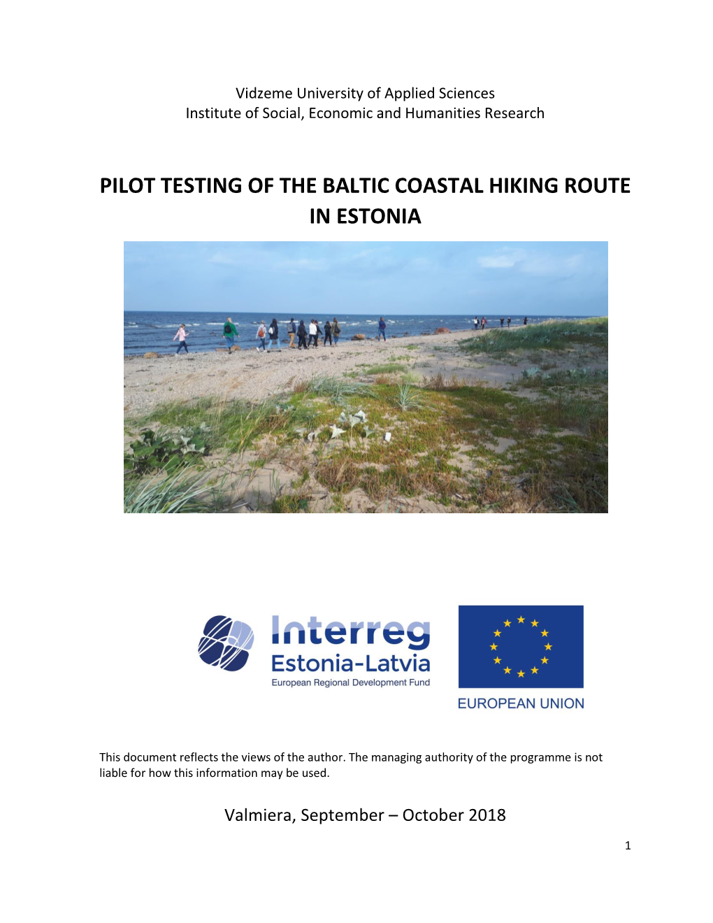 Pilot Testing of the Baltic Coastal Hiking Route in Estonia