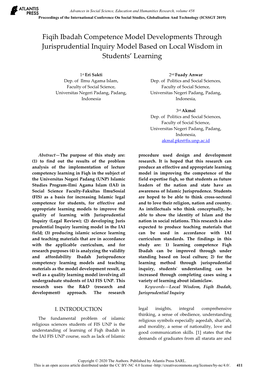 Fiqih Ibadah Competence Model Developments Through Jurisprudential Inquiry Model Based on Local Wisdom in Students’ Learning