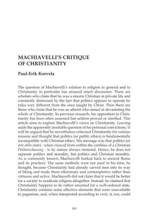 Machiavelli's Critique of Christianity
