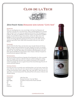 2014 Pinot Noir Domaine Lois Louise Cote