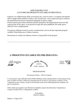 1) Progetto Ciclabile Feltre-Pedavena