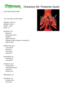 Rpggamer.Org (Characters D6 / Praetorian Guard) Printer Friendly