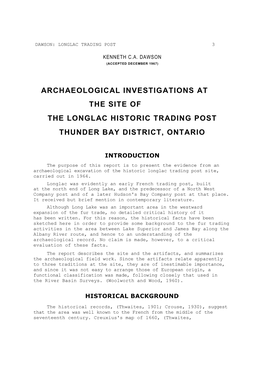 Archaeological Investigations at the Site of the Longlac Historic Trading