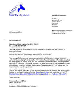 Covcc Letter To:REQ00624 Response