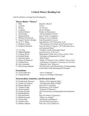 Critical Theory Reading List