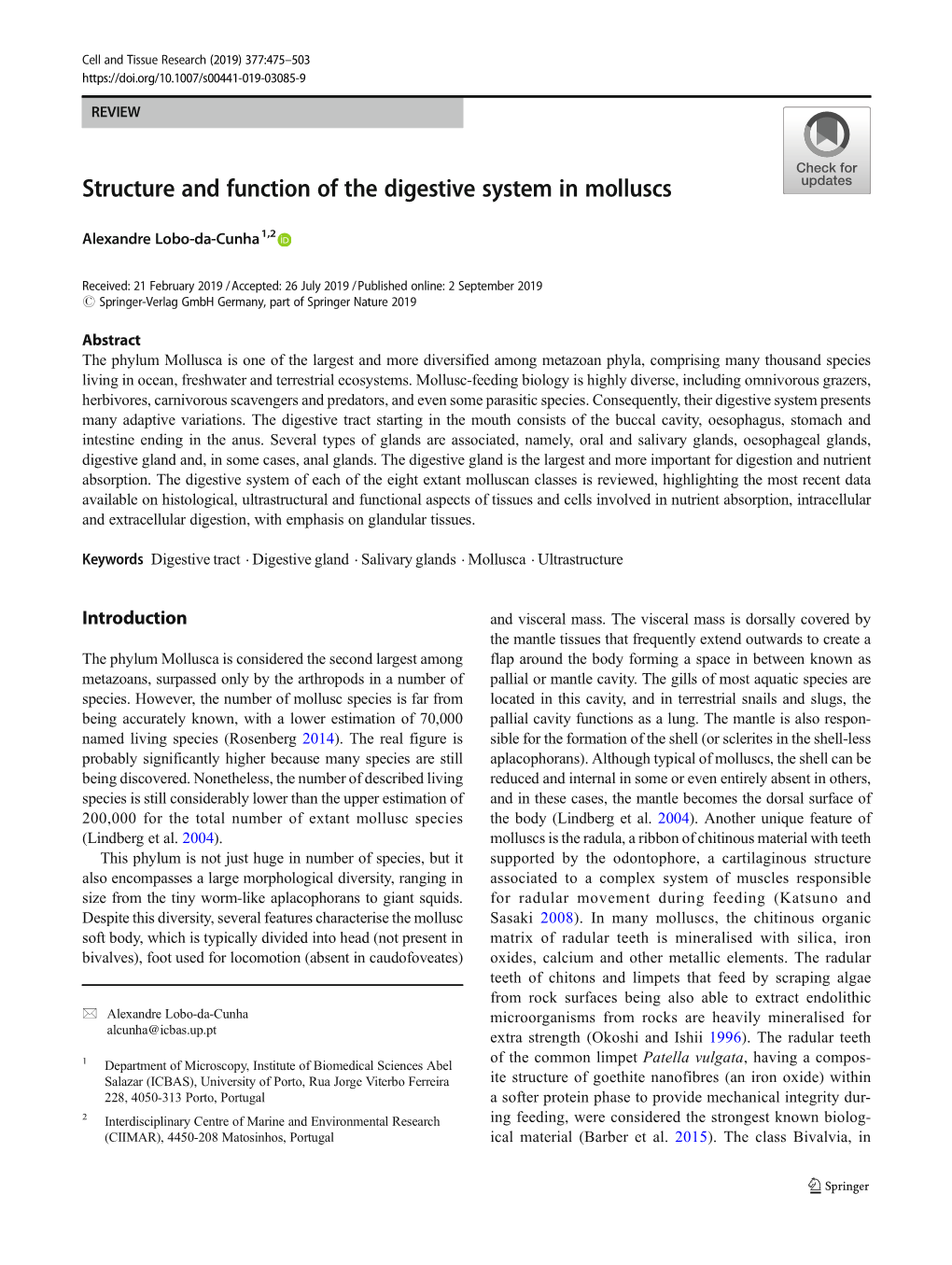 Structure and Function of the Digestive System in Molluscs