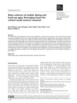 Data Cultures of Mobile Dating and Hook-Up Apps