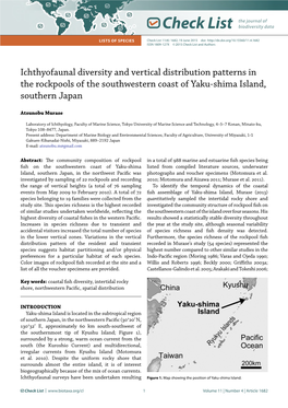 Ichthyofaunal Diversity and Vertical Distribution Patterns in the Rockpools of the Southwestern Coast of Yaku-Shima Island, Southern Japan