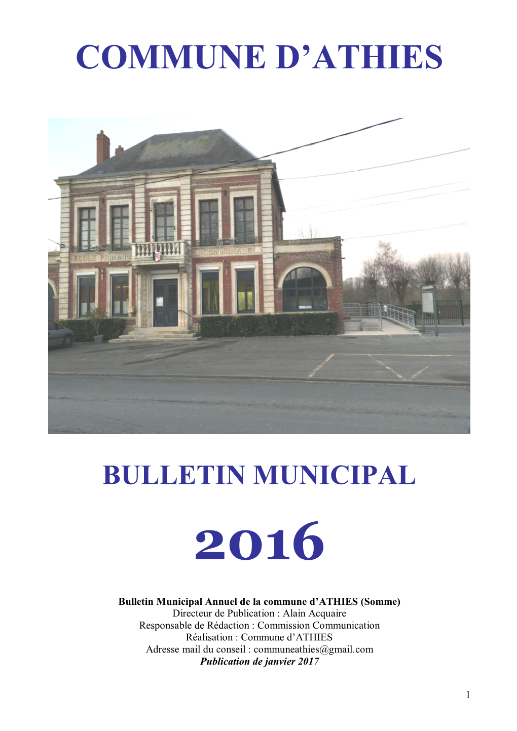 Commune D'athies Bulletin Municipal 2016