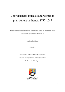 Convulsionary Miracles and Women in Print Culture in France, 1737-1747