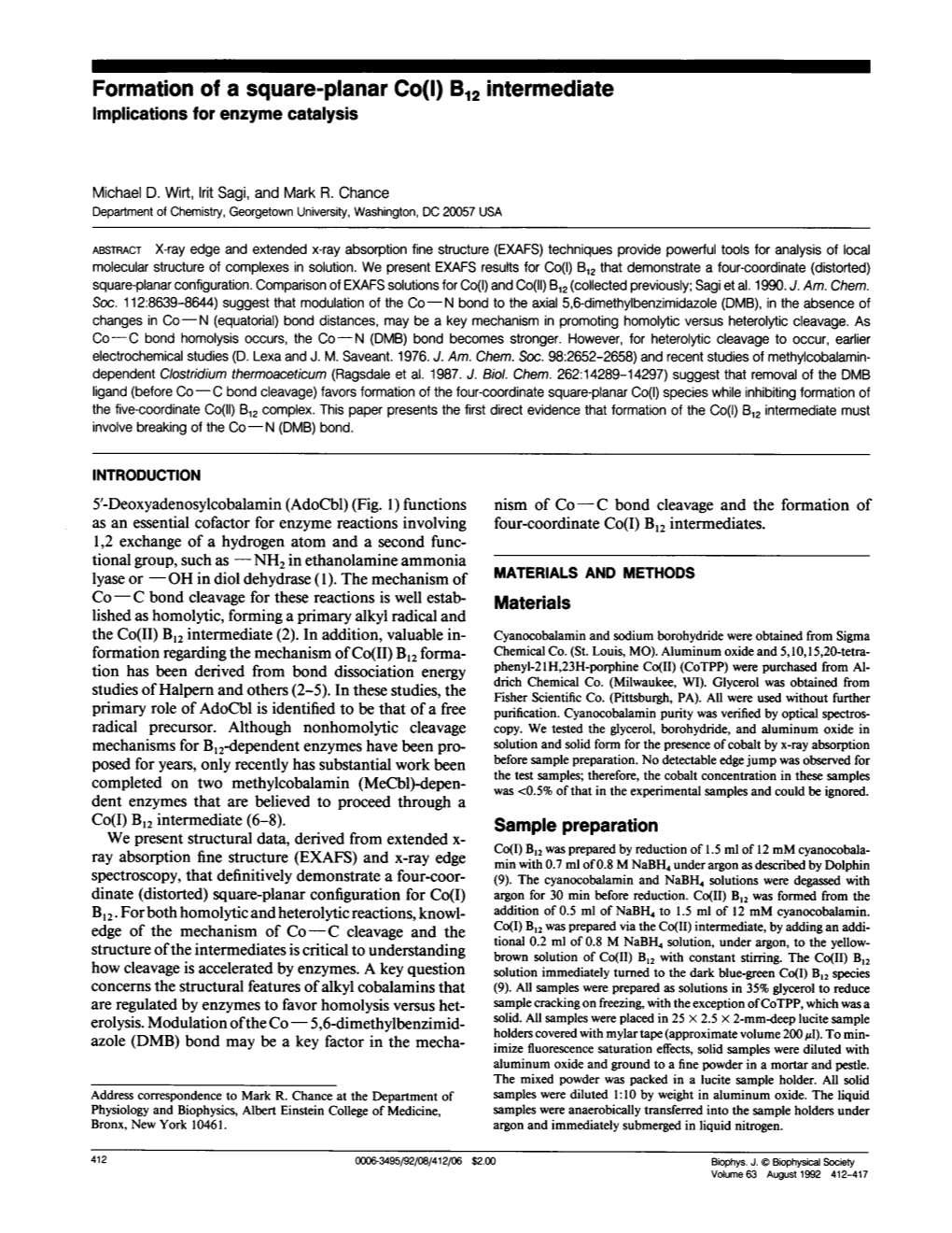 Formation of a Square-Planar Co(L) B12 Intermediate Implications for Enzyme Catalysis