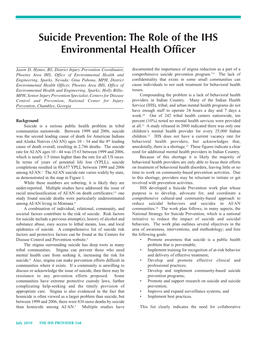Suicide Prevention: the Role of the IHS Environmental Health Officer
