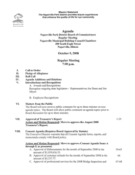 Agenda Naperville Park District Board of Commissioners Regular Meeting Naperville Municipal Building Council Chambers 400 South Eagle Street Naperville, Illinois