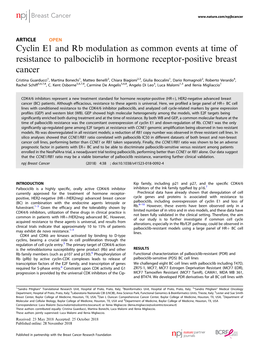 Cyclin E1 and Rb Modulation As Common Events at Time of Resistance to Palbociclib in Hormone Receptor-Positive Breast Cancer