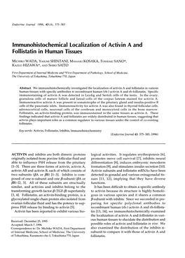Immunoh Foil Istatin Istochemical Localiza in Human Tissues Tion of Activin A
