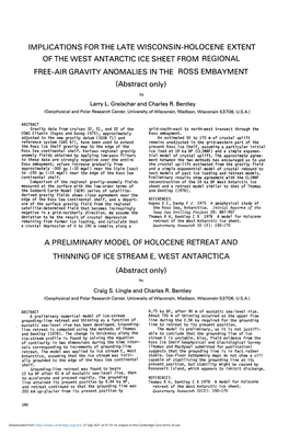 IMPLICATIONS for the LATE WISCONSIN-HOLOCENE EXTENT of the WEST ANTARCTIC ICE SHEET from REGIONAL FREE-AIR GRAVITY ANOMALIES in the ROSS EMBAYMENT (Abstract Only)