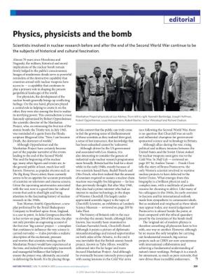 Physics, Physicists and the Bomb