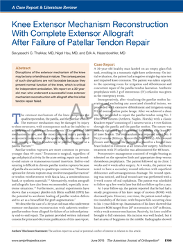 Knee Extensor Mechanism Reconstruction with Complete Extensor Allograft After Failure of Patellar Tendon Repair