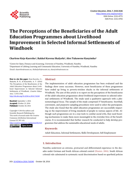 The Perceptions of the Beneficiaries of the Adult Education Programmes About Livelihood Improvement in Selected Informal Settlements of Windhoek