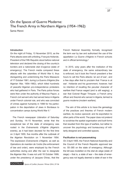 On the Spaces of Guerre Moderne: the French Army in Northern Algeria (1954–1962) Samia Henni